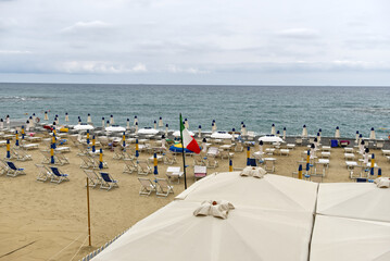 Italy, a deserted bathing establishment on the Ligurian coast.