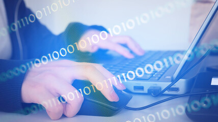 Abstract background of digital binary code of software. Programming software code on computer screen which develop by the programmer to solve the business requirement.