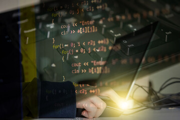 Abstract background of digital binary code of software. Programming software code on computer...