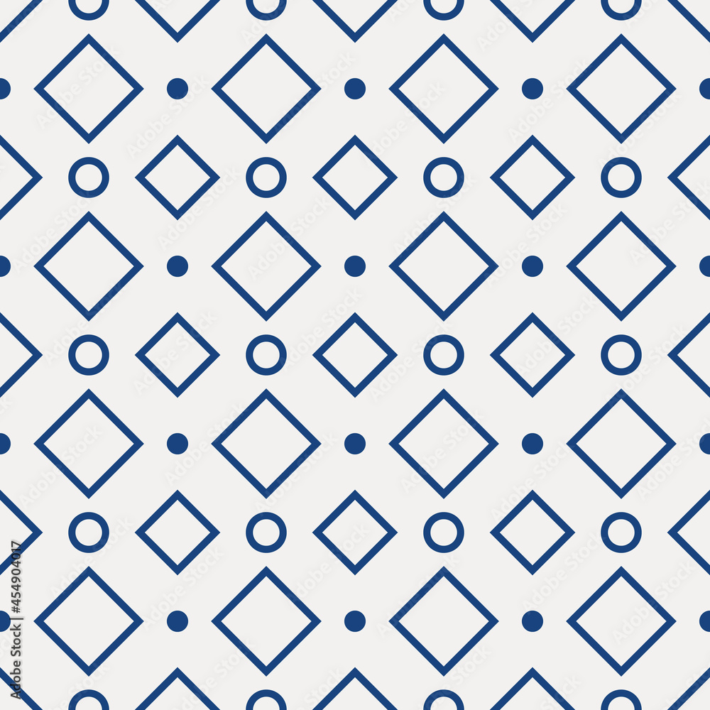 Poster Blue empty rhombs pattern. Vector repeated shapes.