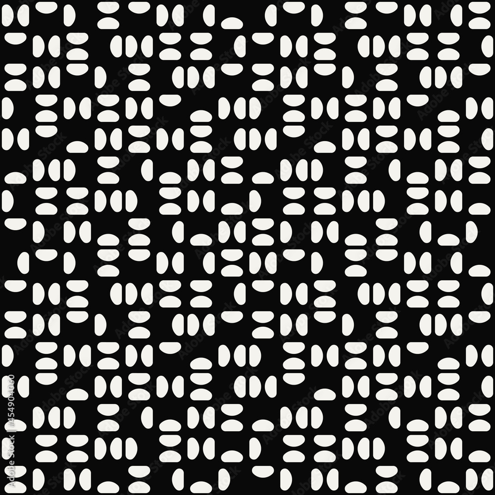 Poster white small shapes and black background. vector repeated shape.