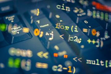 Abstract background of digital binary code of DEFI software. Crypto Programming software code on computer screen which develop by the programmer to solve the business requirement.	
