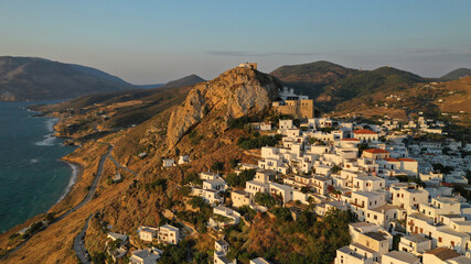 Aerial drone photo of breathtaking and picturesque main village of Skyros island featuring uphill...