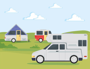 three camper trailers