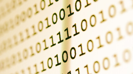 Abstract background of digital binary code of software. Programming software code on computer screen which develop by the programmer to solve the business requirement.