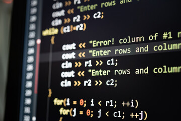 Obraz premium Abstract background of digital binary code of software. Programming software code on computer screen which develop by the programmer to solve the business requirement. 