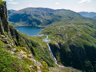Fototapeta na wymiar Ringeriksfossen waterfall near Rosendal, Norway.