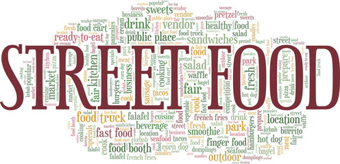 Fototapeta premium Street Food vector illustration word cloud isolated on a white background.