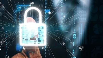 Fingerprint Biometric Digital Scan Technology. Graphic interface showing man finger with print scanning identification. conceptual of digital security and data access by use fingerprint scanner.