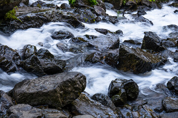 Majestic Waterfall and mountain river 