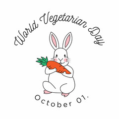 World Vegetarian Day | Cute Bunny Holding Carrot Logo Design | October 01