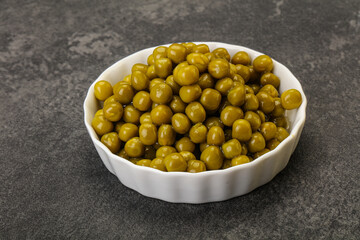Marinated green pea in the bowl