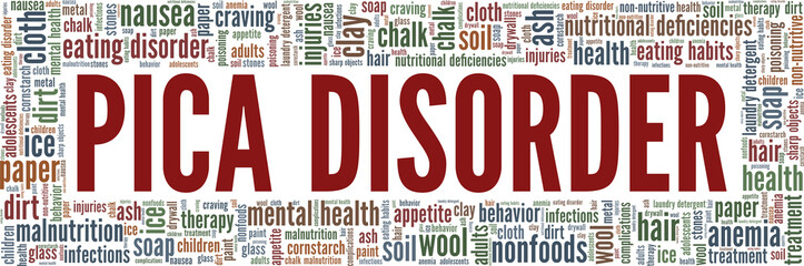 Pica disorder vector illustration word cloud isolated on a white background.