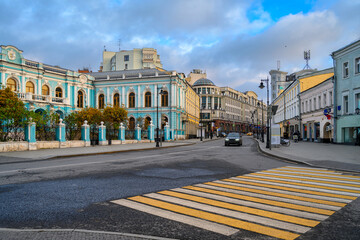 Fototapeta premium Myasnitskaya street in Moscow, Russia. Moscow architecture and landmark. Moscow cityscape