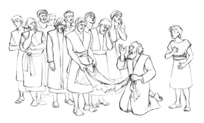 Fototapeta na wymiar Joseph's brothers show their father Jacob torn clothes