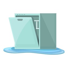 Leaking appliance icon cartoon vector. Broken machine. Damage repair