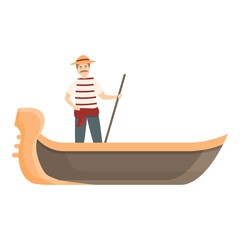 Italy gondola icon cartoon vector. Venice boat. Italian gondolier © nsit0108