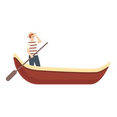 Naklejka premium Travel gondola icon cartoon vector. Venice gondolier. Italian boat