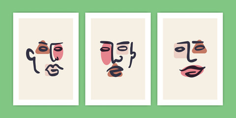 Set of Various Abstract Face Illustration