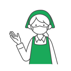 マスクをつけて案内するスーパーマーケットの女性店員