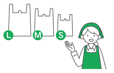 レジ袋の説明をするスーパーマーケットの女性店員