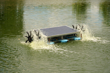 Water turbine for increasing oxygen in the water pool aquaculture.It spinning by solar energy - electric sunlight automatic - clean energy technology industry for save the world 