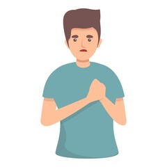 Boy heart sick icon cartoon vector. Pain disease. Cardiac stress