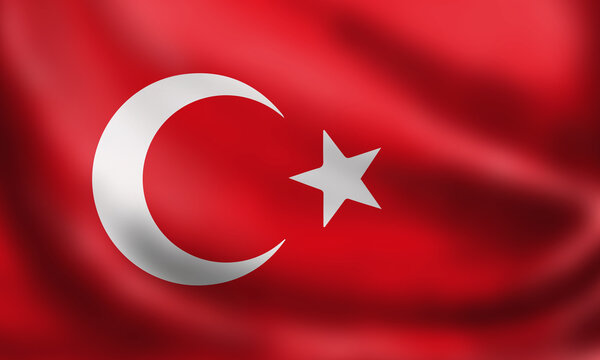 National Flag of Turkey. 3D rendering waving waving flag High quality image. Official Turkey symbol of the country. Original colors, sizes and shapes.