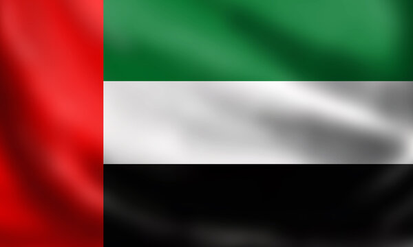 National Flag of UAE. 3D rendering waving waving flag High quality image. Official United Arab emirates state symbol of the country. Original colors, sizes and shapes.