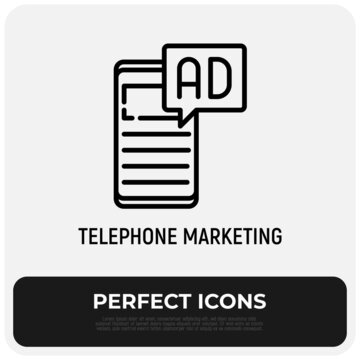 Mobile marketing, digital promotion, online advertising in blogs. Thin line icon. Vector illustration.