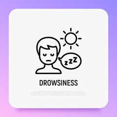 Drowsiness thin line icon. Abnormal sleepiness during the day. Illness symptom. Modern vector illustration.