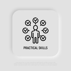 Productive man thin line icon, multitasking and planning. Modern vector illustration.