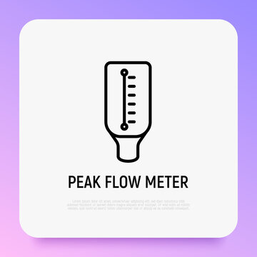 Peak flow meter thin line icon. Portable device for measuring air in lungs. Medical equipment. Modern vector illustration.