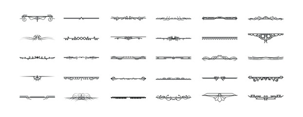 Set Black Simple Line Collection Doodle Border Elements Vector Design Style Sketch Isolated Illustration For Banner