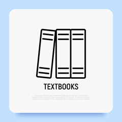 Textbooks thin line icon. Bookstore, shelf with books, folders. Modern vector illustration.