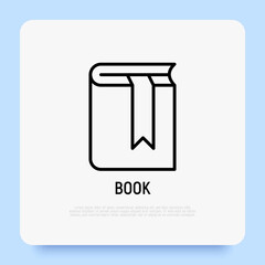 Book with bookmark thin line icon. Modern vector illustration for bookstore logo.