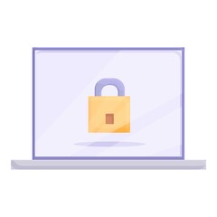 Laptop privacy icon cartoon vector. Data secure. Online private