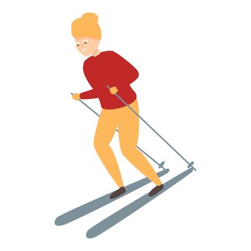 Grandpa skiing icon cartoon vector. Travel senior. Old man
