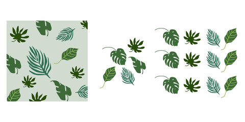 Leaves Pattern Green Leaves frame, Home Decorative Frame. pattern set. Modern exotic design for paper, cover, fabric, interior decor, and other users. leaves background vector.