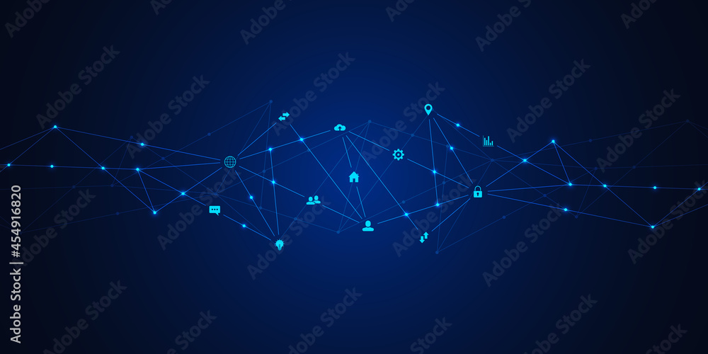 Poster information technology background with infographic elements and flat icons. digital technology, netw