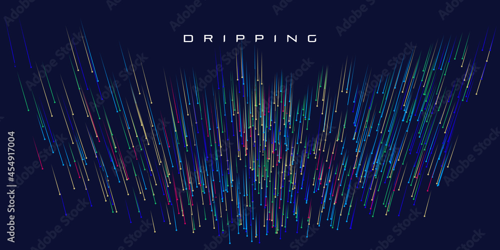 Poster wave vector element with abstract colorful lines on black background. data flow vector illustration 