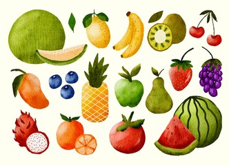 Watercolor Hand painted fruits graphic object Illustration collection