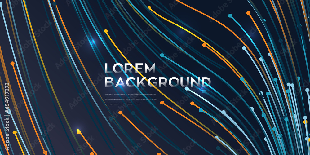Poster wave vector element with abstract colorful lines on black background. data flow vector illustration 