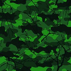 Camouflage with tree branches. Forest pattern.