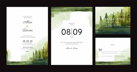 wedding invitation with mountain view watercolor background	