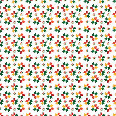Abstract graphics seamless of big and small flower with five-pointed petals has red,yellow,green tone on white background.Vector design creative for fabric, wrapping, textile, wallpaper,apparel.