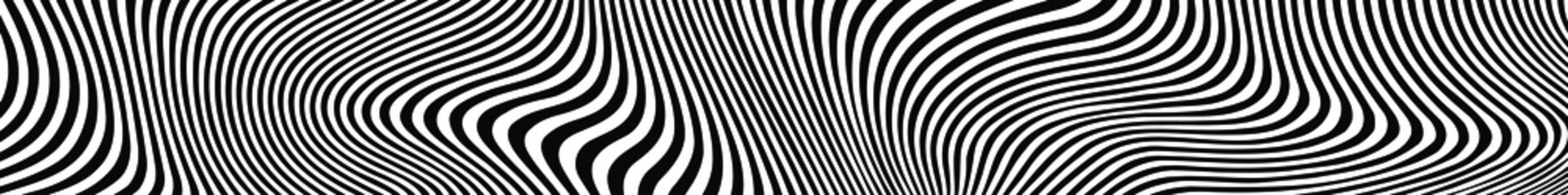 Abstract black and white striped curved lines background. Distortion effect vector illustration.