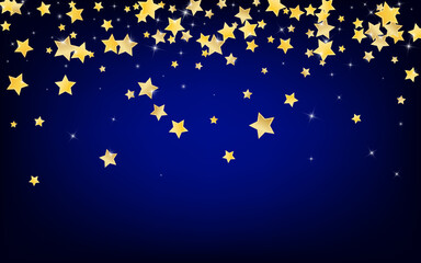 Gold Magic Stars Vector Blue Background.