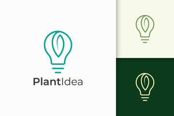 Light bulb and leaf logo in simple and modern style represent tech idea