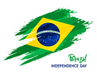 Brazil Flag in Grungy brush patch - obrazy, fototapety, plakaty